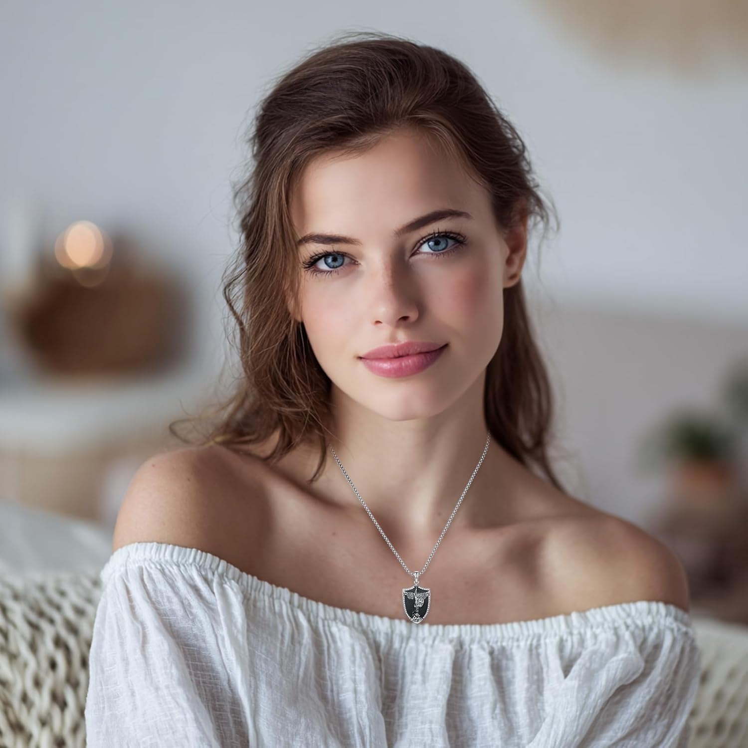 St Michael Medal Pendent for Men Women, 925 Sterling Silver Saint Michael Necklace Patron Saint of Courage and Protection Medal Shell Pendant Amulet Religious Jewelry Gifts