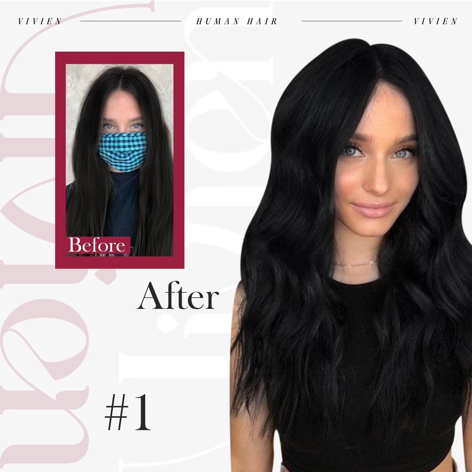 Vivien Clip in Hair Extensions Human Hair Black Hair Extensions for Women Clip in Black Human Hair Clip in Extensions 16 Inch 120g 7pcs #1 — view 6