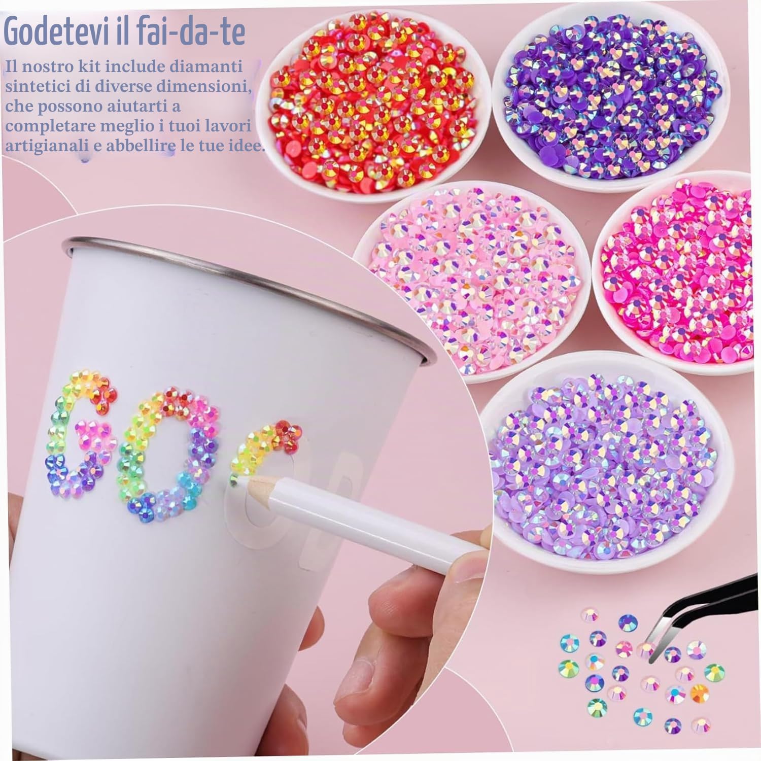 Kit di strass in resina Bedazzling, 32000 pezzi, 40 colori, gemme con retro piatto da 3 mm e colla 3x10 ml, strass per nail art, artigianato, abbigliamento, scarpe, tazze, kit di decorazioni fai da te