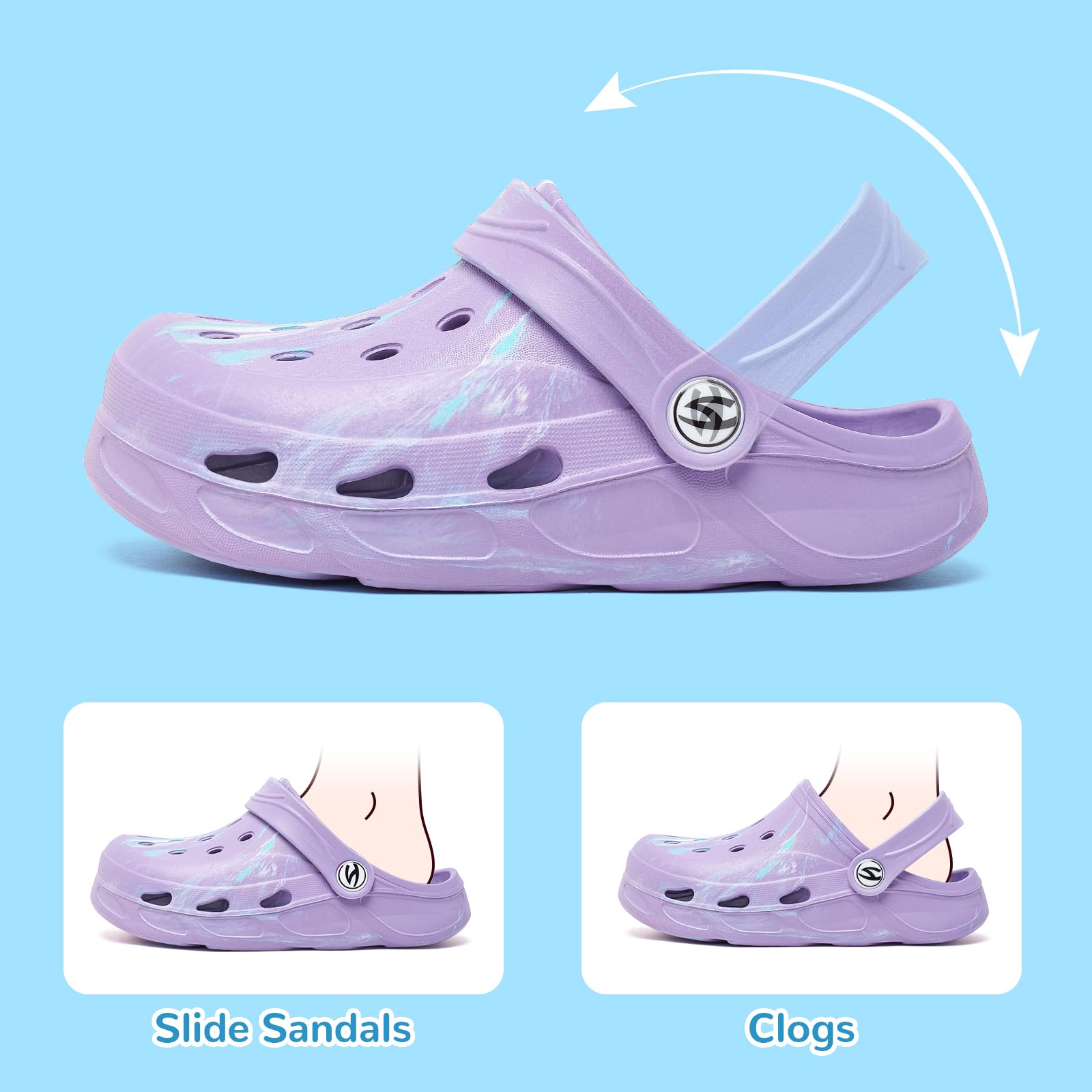 HOBIBEAR Toddler Girls Garden Clogs Slip on Cute Cartoon Summer Sandals Quick Dry Water Shoes Beach Pool Shower Slides with Adjustable Strap Light Purple