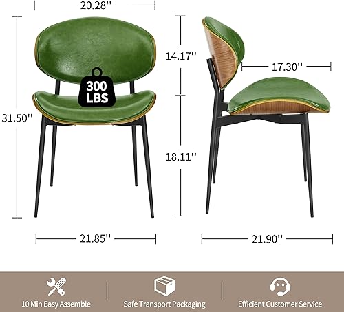 Miniatura 2 de Art Leon Juego de 2 sillas de comedor, madera curvada de nogal, silla moderna de mediados de siglo, sillas de comedor de cocina de piel sintética