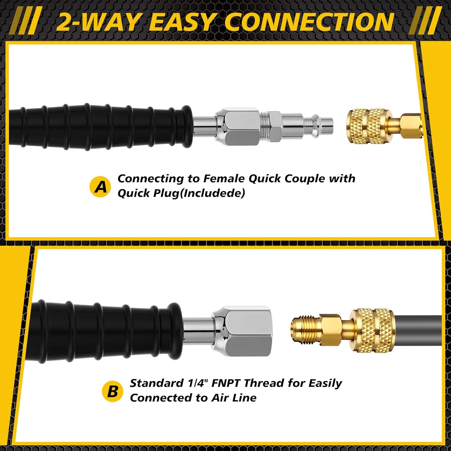 10 Pack 12" Extended Reach Dual Head Air Chuck, 1/4" FNPT 2-Way Connection Tire Chuck Lock On Tire Inflator with Quick Plug Air Pump Compressor Accessories for Truck RV Car Motorcycle Bike