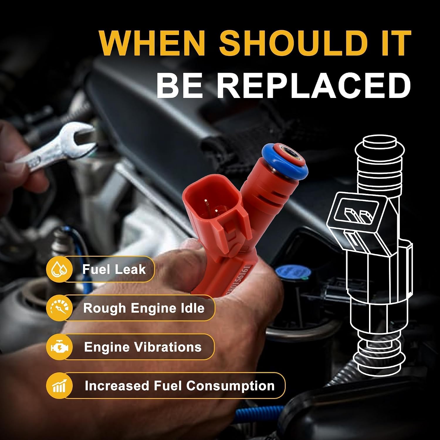 0280156161 6PCS Fuel Injectors Compatible with Jeep Cherokee 1999-2001, Wrangler/Grand Cherokee 1999-2004, 4.0L OHV Gas