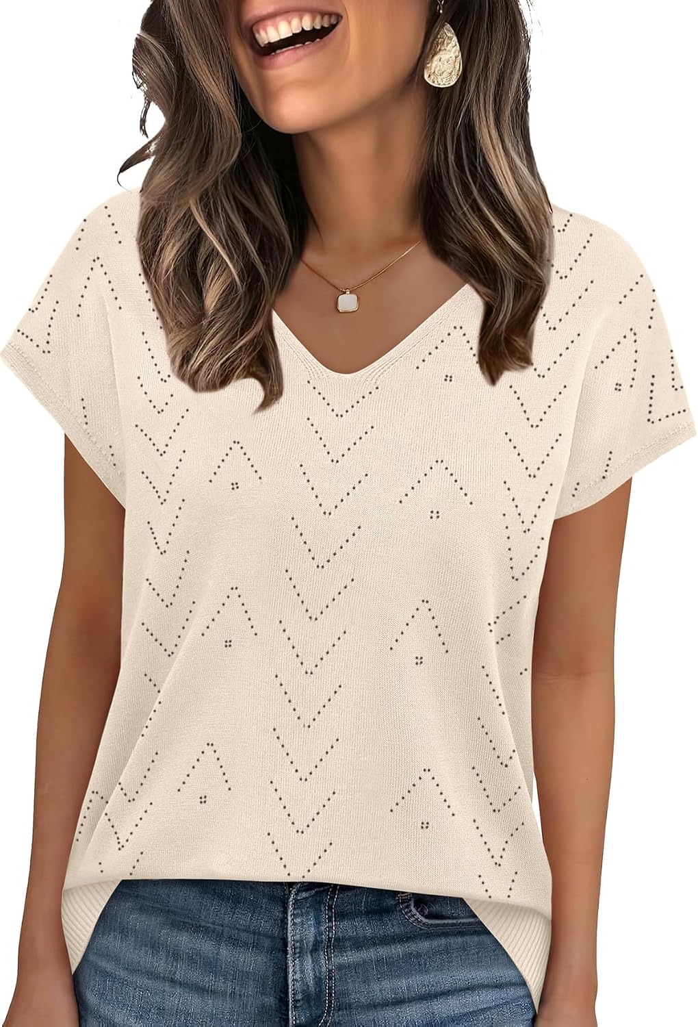 WIHOLL Short Sleeve Sweater for Women V Neck Trendy Cute Tops Business Casual Outfits Cap Sleeve