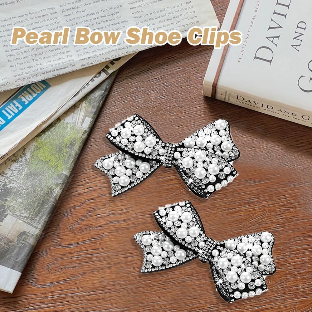 2 Pcs Pearl Bow Shoe Clips, Detachable Ornament for Women Footwear
