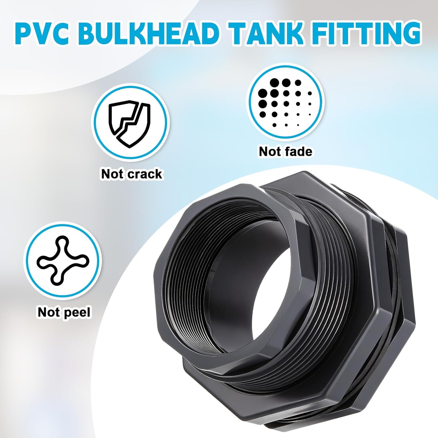 1 Pcs 3 Inch PVC Bulkhead Fitting Double Thread Water Tank Connector Plumbing Bulkhead Pipe Fitting NPT for Rain Barrels Aquariums Tubs Pools, Black