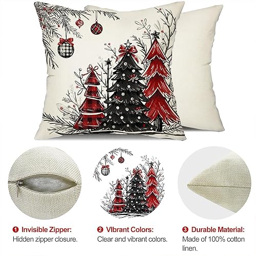 Miniatura 6 de DFXSZ Juego de 2 fundas de almohada de Navidad de 18 x 18 pulgadas, color rojo, negro, árbol de Navidad, decoración de invierno y Navidad para el