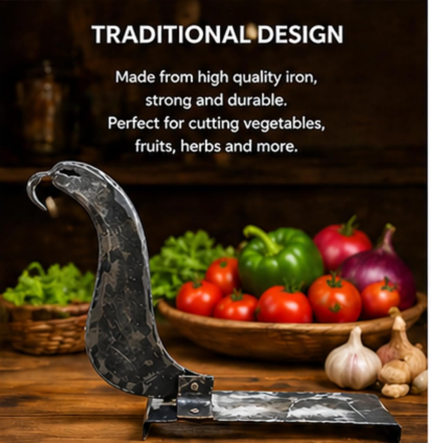 Traditional Iron Vili Boti Folding Cutter Heavy Duty Kitchen Blade Tool for Fish Meat Fruit Chopping Aruvamanai Kathipeeta Black 8 Inch