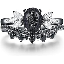 Black Rutilated Quartz Bridal Wedding Rings Set for Women 925 Silver