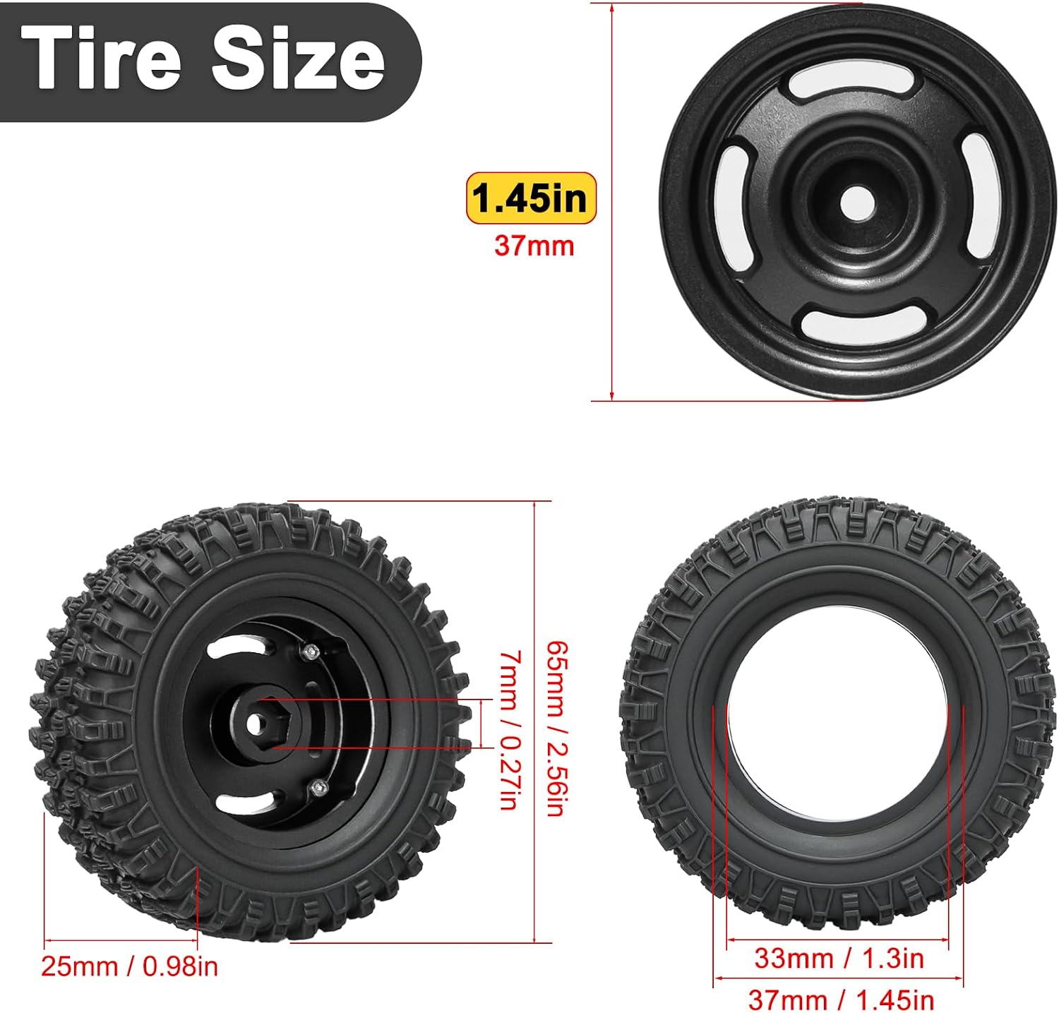 LRFHL 1.3" Beadlock Wheel Tires Aluminum 1.3 Crawler Tires Upgraded 1.45-inch Wheel for 1/18 TRX4M 1/24 SCX24 FCX24 RC Crawler Car Upgrade (4PCS)