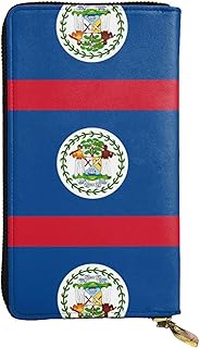 Belize Flag Patterned leather long wallet with zipper compartment for women. Checkbook and credit card holder.