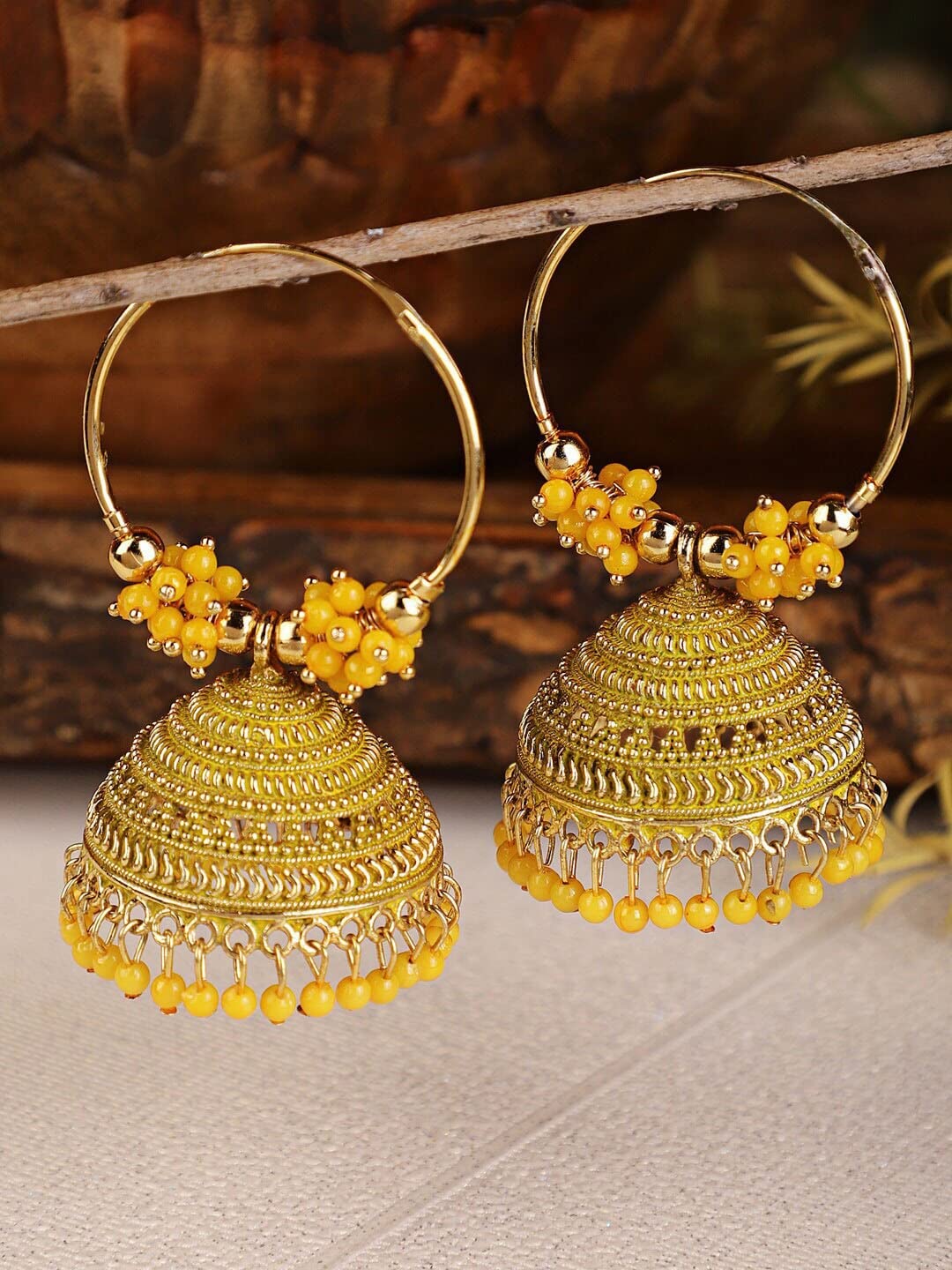 Yellow Stone Contemporary Jhumkas Earrings