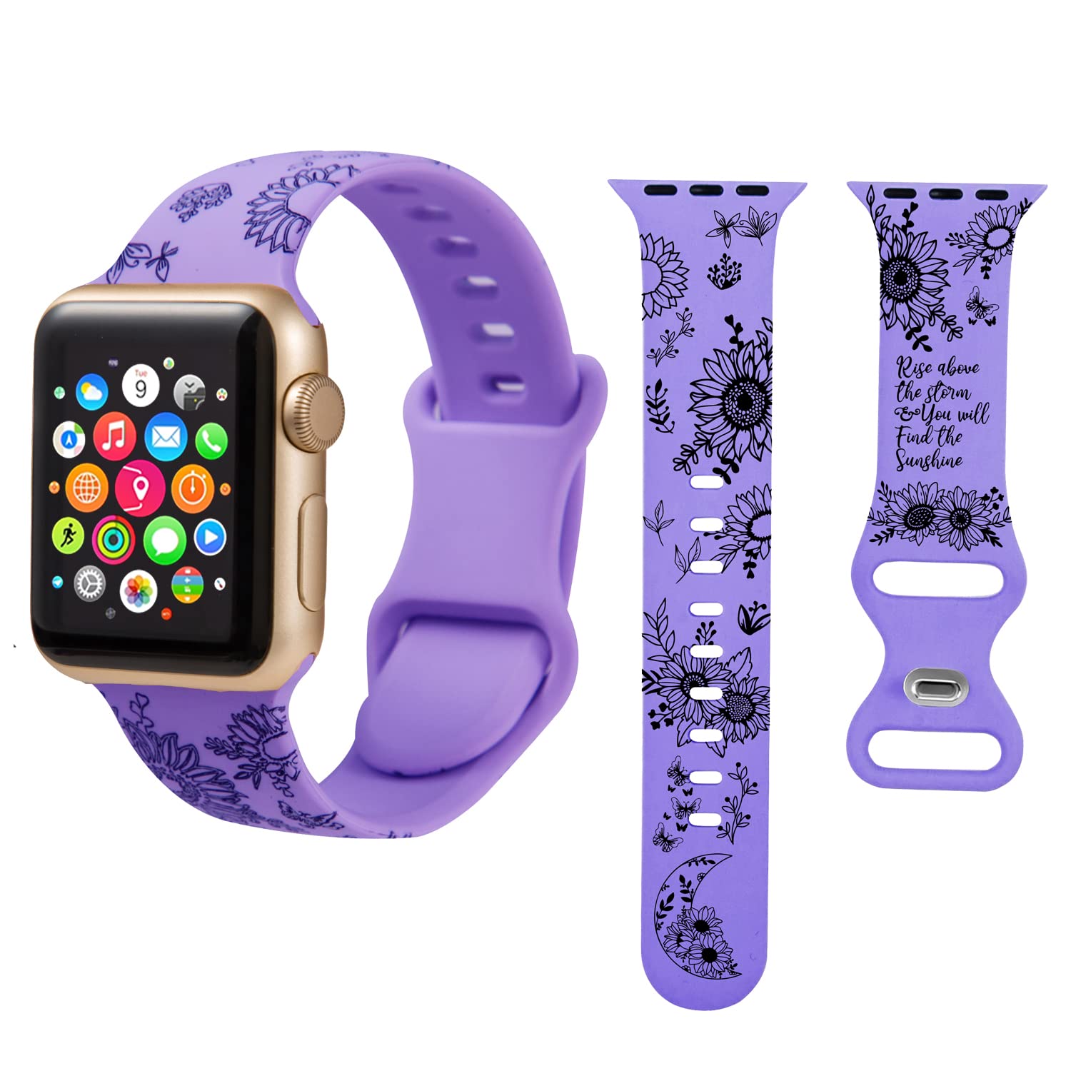 HZDK Compatible with Watch Bands 38mm 40mm 41mm 42mm 44mm 45mm,Unique Flower Engraved Watch Band for Watch Series 7 6 5 4 3 2 1 SE Women Men