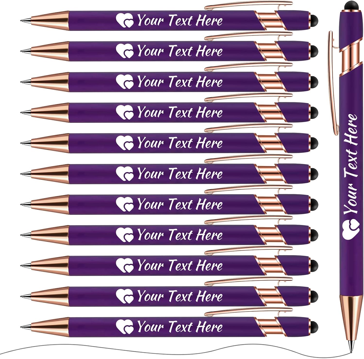 Personalized Pens with Stylus - Custom Printed Name Pens with Black Ink - Imprinted with Your Logo or Message - Good Gift for Office, Teachers and Students - 24 pcs (Red)