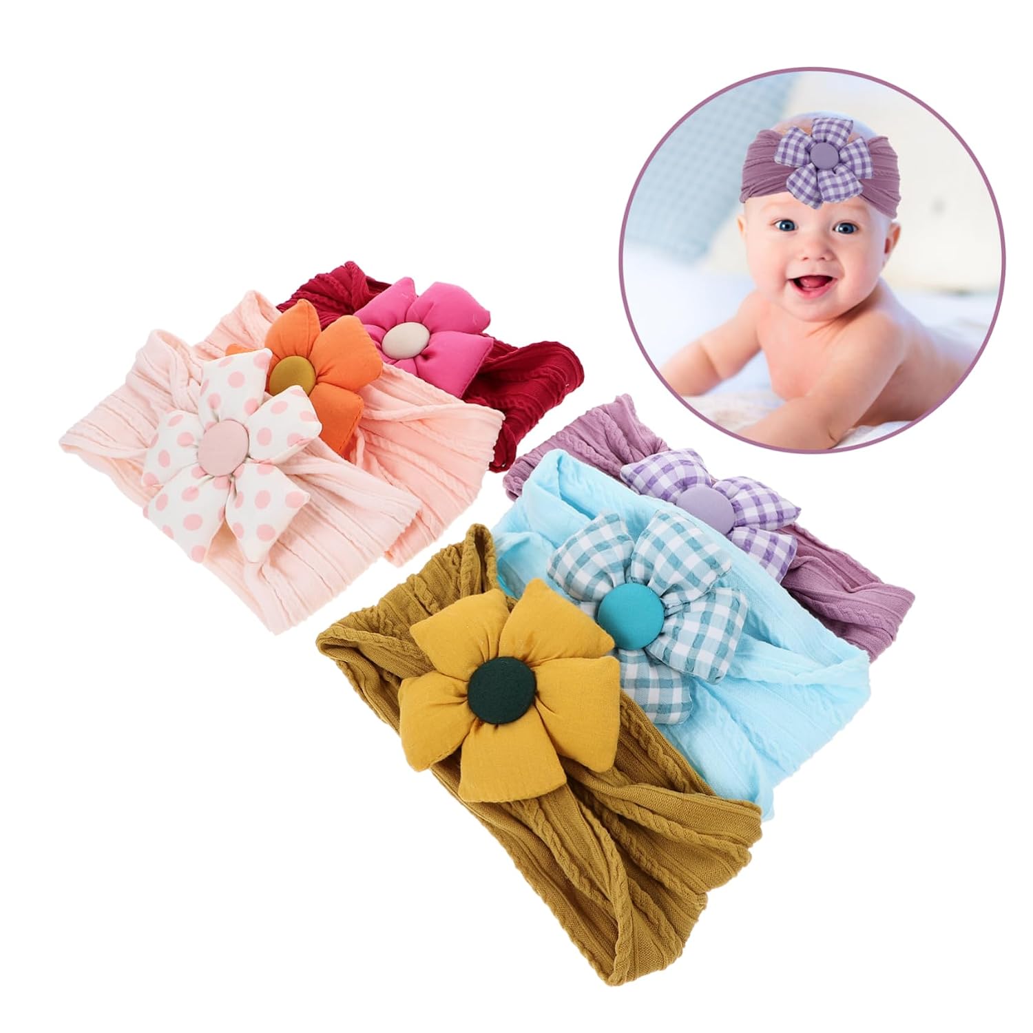 Vaguelly Cotton Flower Headbands 6 Pack for Baby Girls, Newborn Xmas