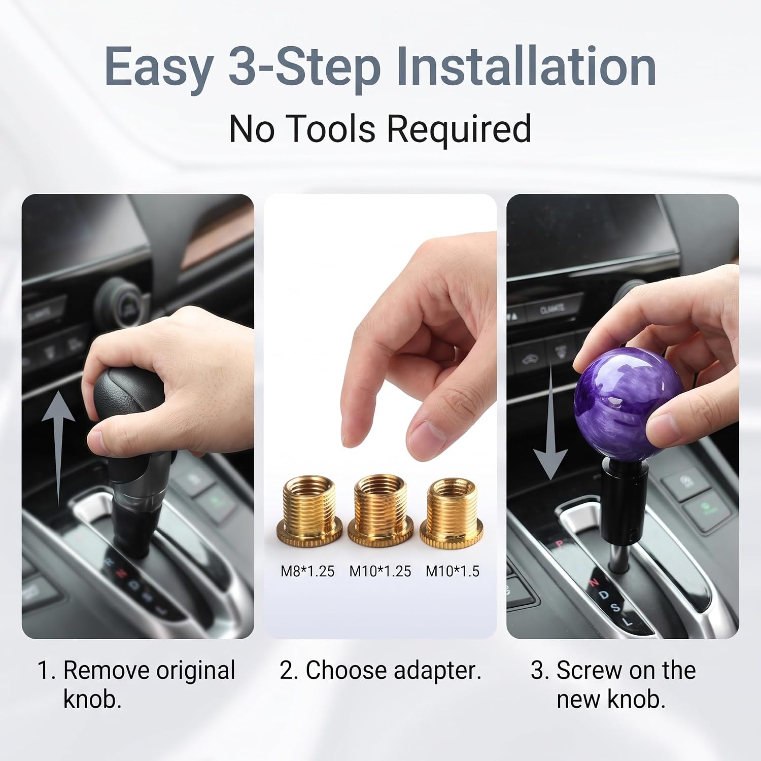 Car Round Ball Shift Knob, Nebula Personalized Decorative Gearshift Head, 5 6 Speed Manual & Automatic Shift Knob with 3 Adapters, Modification Accessory for Most Cars (Purple) image 5