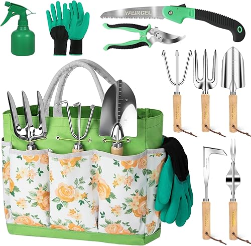 Juego de herramientas de jardinería, kit de jardinería resistente de acero inoxidable, suministros de jardín, herramientas manuales con bolsa de
