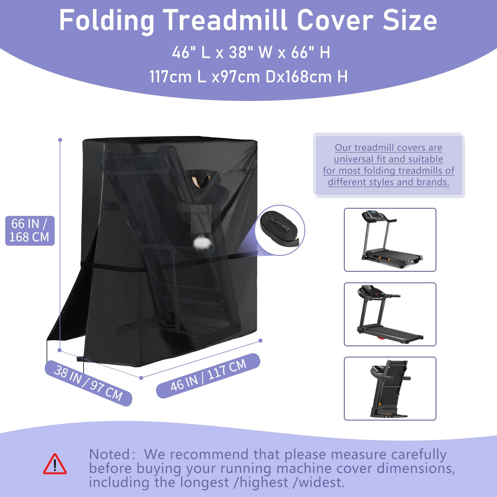 Housse pliable 420D résistante pour tapis de course, imperméable, anti-poussière, taille universelle avec fermeture éclair, ventilation d'air, boucle coupe-vent