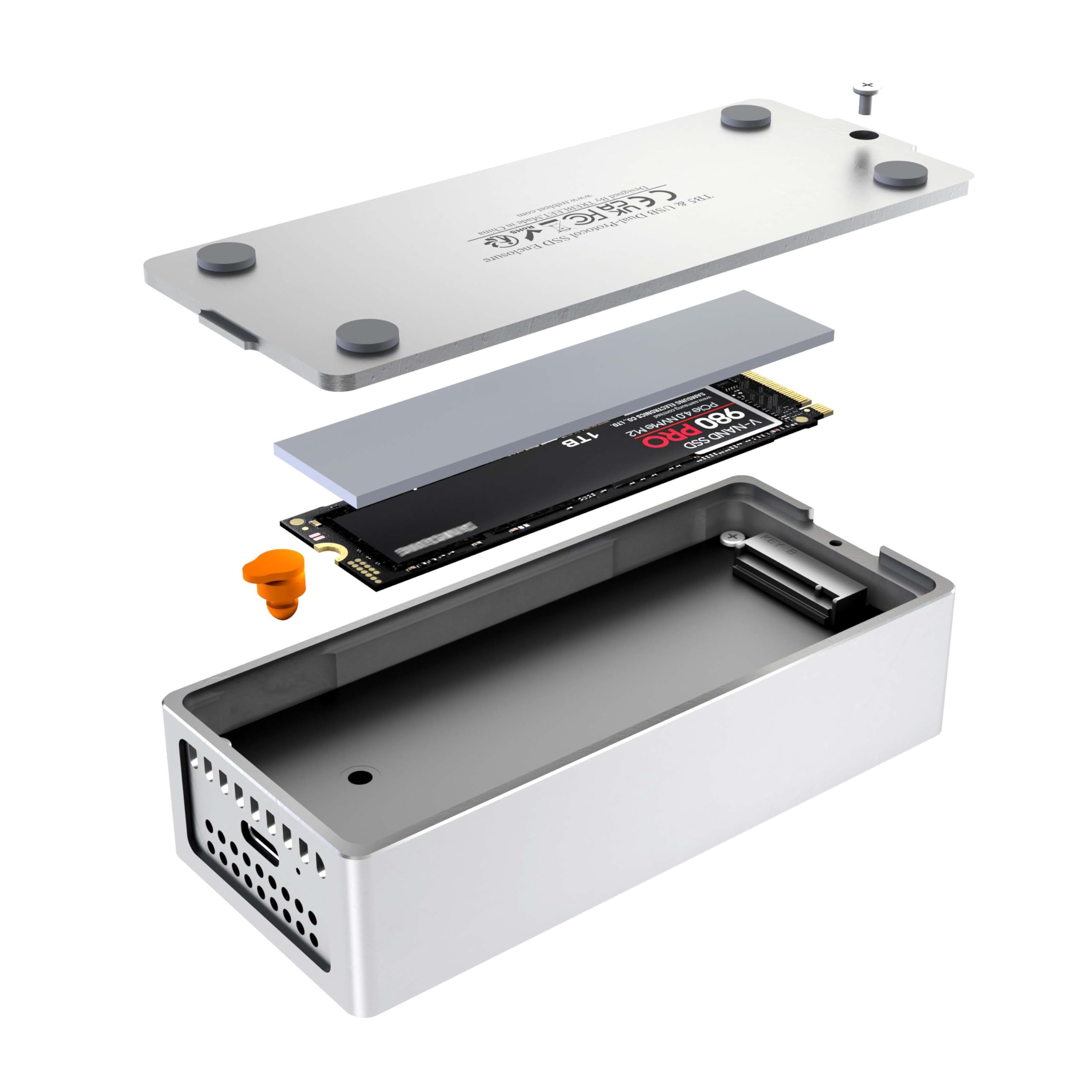 TB5 - Carcasa SSD NVMe M.2 de Doble protocolo USB de 80 Gbps, USB 4 v2.0 Compatible con Thunderbolt 5/TB4/USB4/USB3.2/USB3.0/USB2.0, velocidades de Transferencia máximas de más de 7000 MB/s en Modo