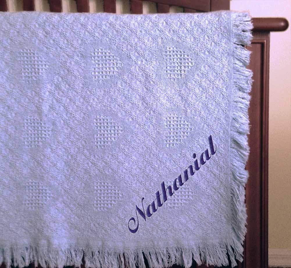 Custom Embroidered Monogrammed Blue Boy Cotton Woven Personalized Baby Blanket