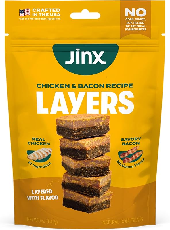 Petisco para Cães Jinx Layers de Frango e Bacon Defumado, 150 g