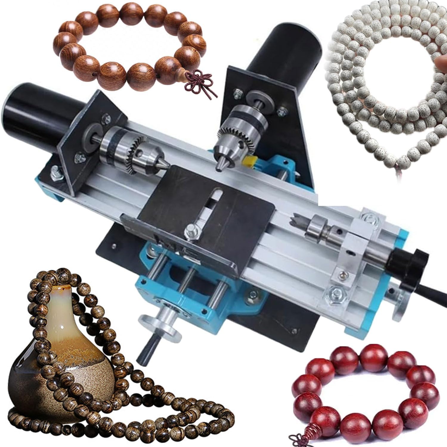 Miniature Buddha Pearl Lathe, Multifunctional Beads Metal Lathe Machine, DIY Wood Beads Bench Drill, Seven Speed Regulation, Speed 7000 RPM, Working Length 13cm & Diameter 5cm, for Woodworking