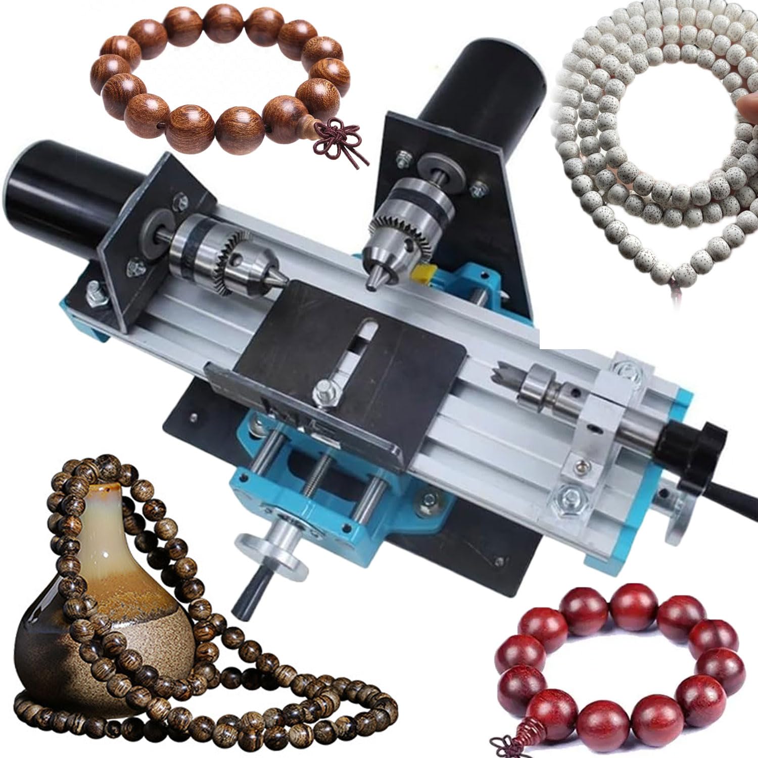 Tornio in metallo per perline, mini strumento di perle Buddha, trapano da banco per perline in legno fai da te, regolazione a sette velocità, 7000 giri/min, lunghezza di lavoro 13 cm e diametro 5 cm