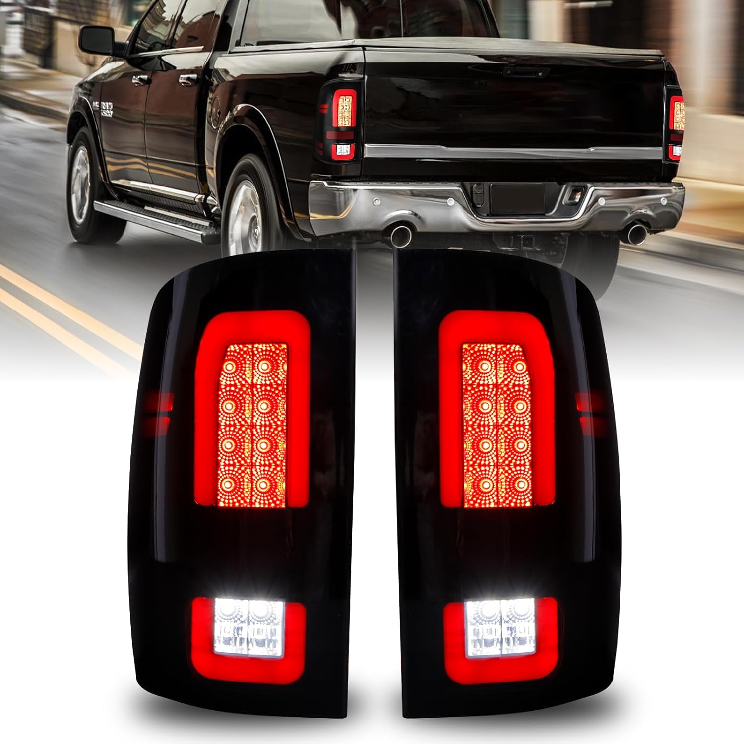 MAYELLO Smoked Black Full LED Tail Lights Tinted Rear Brake Lamps Upgrade for 2009-2018 Dodge Ram 1500 2500 3500, 2019-2024 Ram 1500 Classic, fit Factory Halogen Trims Only, No Bulbs Needed