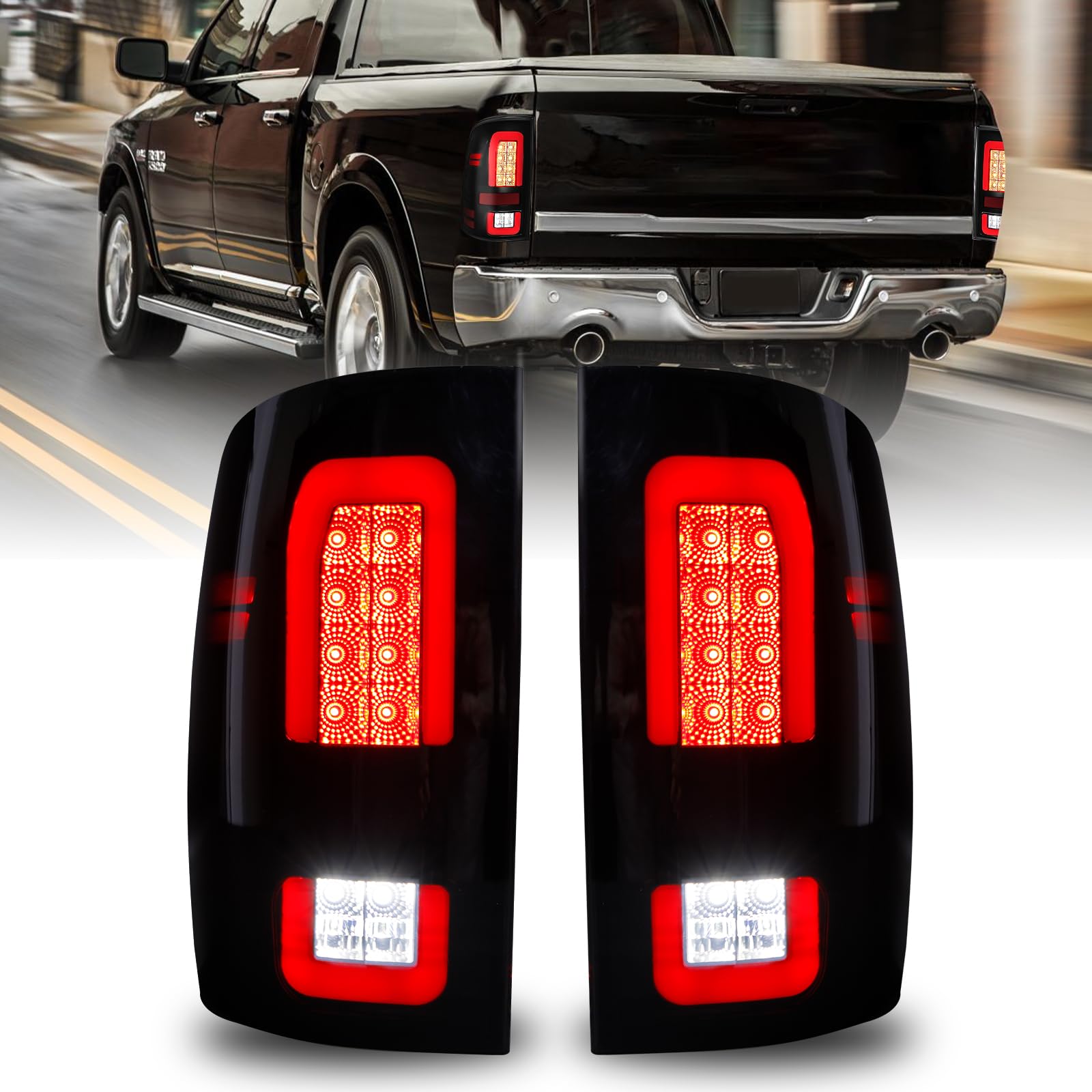 MAYELLO Smoked Black Full LED Tail Lights Tinted Rear Brake Lamps Upgrade for 2009-2018 Dodge Ram 1500 2500 3500, 2019-2024 Ram 1500 Classic, fit Factory Halogen Trims Only, No Bulbs Needed