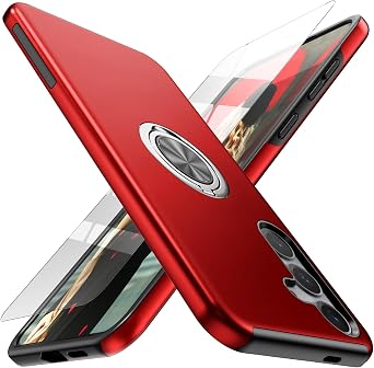Case for Samsung for Galaxy S24 with Tempered Glass Screen Protector,Hybrid 2 in 1 Protective Slim Fit Sturdy Phone Case with Invisible Magnetic Ring Kickstand for Galaxy S24 6.2 Inch,Red