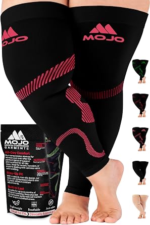 Mojo Compression Socks - 20-30mmHg Graduated Support Thigh-Hi Leg Sleeves with Grip Top - Reduces Swelling, Ideal for Varicose Veins, Lymphedema, DVT Treatment - 1 Pair