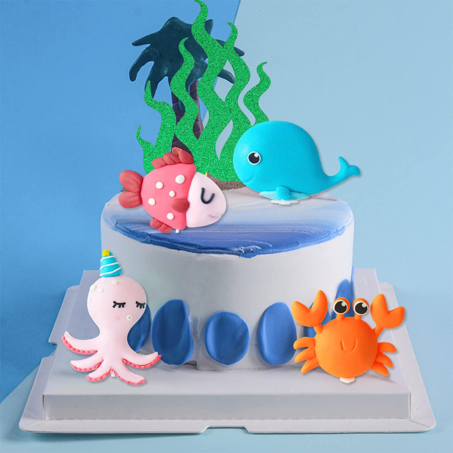14 Figurines Animaux Marins – Topper De Gâteau Océan – Céramique Douce – Thème Anniversaire Et Baby Shower