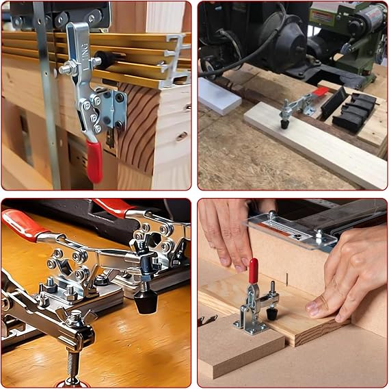4 Pack Toggle Clamp, 198lbs Hold Down Clamps for Woodwork, GH-201-B Antislip Horizontal Clamp Quick Release Tool Heavy Duty Hand Toggle Clamps for Woodworking, Welding, Jointer Jig