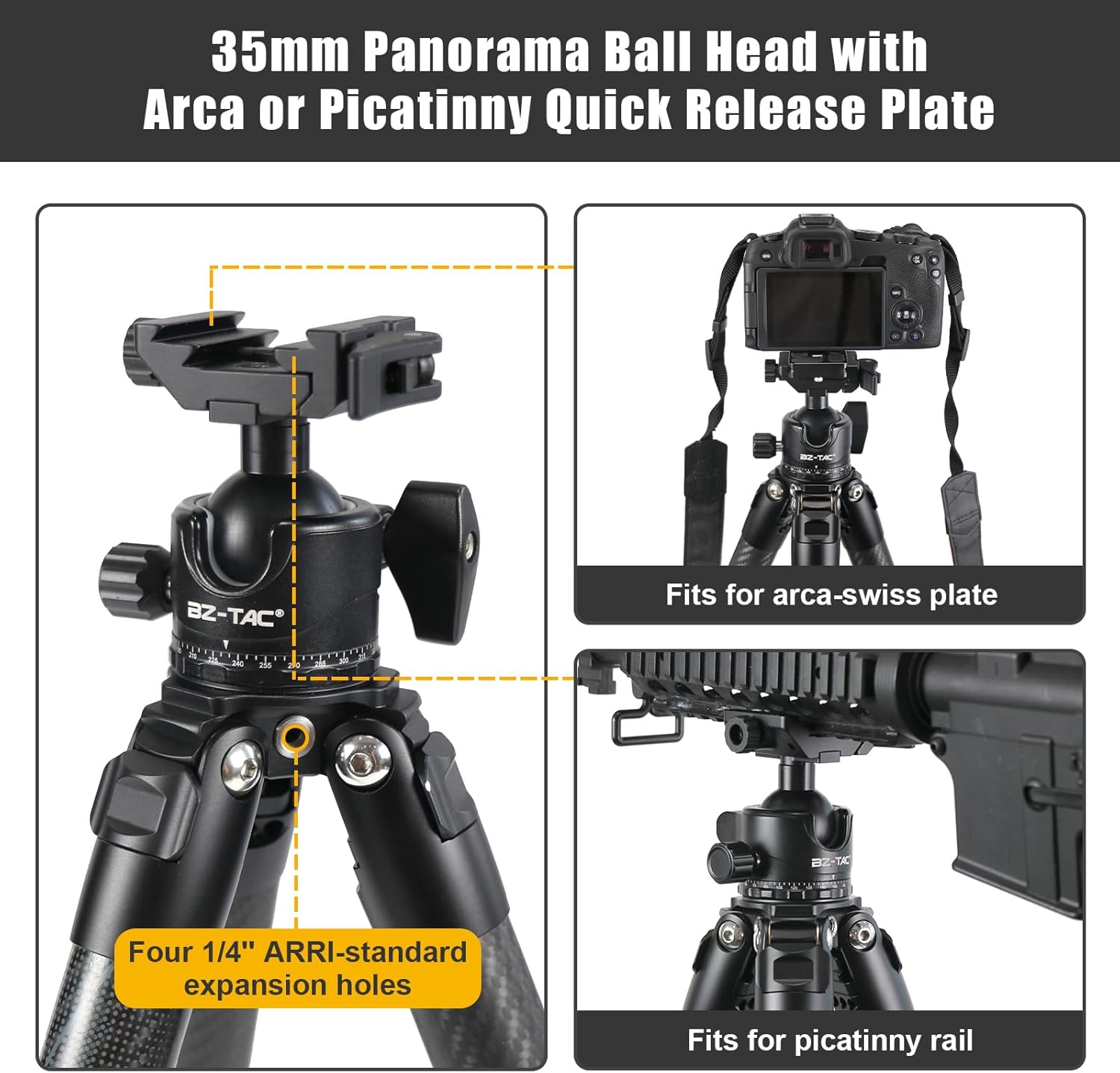 Luxurious One Main Control Knob Carbon Fiber Shooting Tripod with 360 Degree Ball Head, Quick-Release Arca-Swiss Mount or Picatinny Mount System for Hunting, Shooting, Glassing, and Outdoors