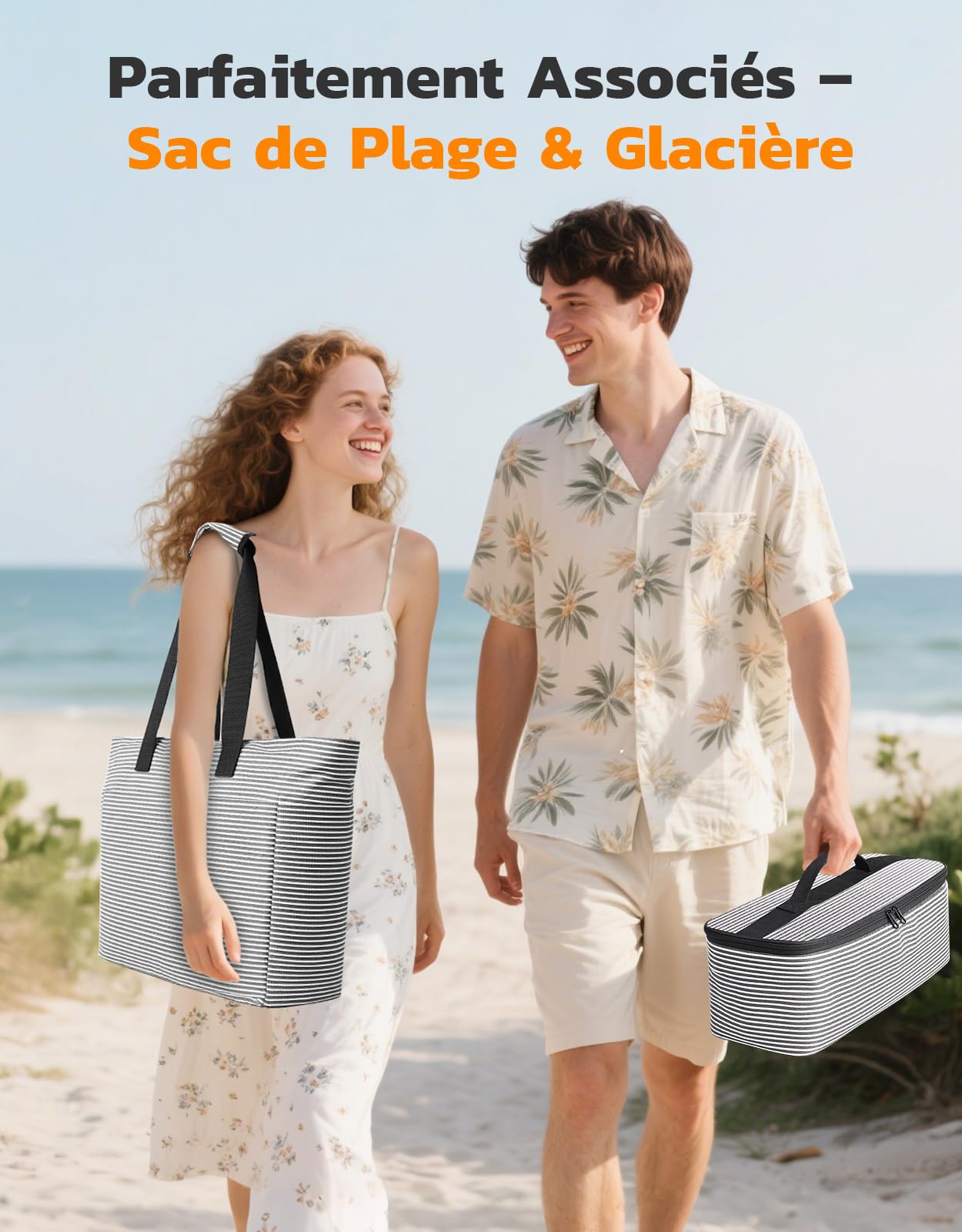 ISEYOU Grand Sac de Plage et Sac Isotherme, 45L Sacs Cabas Femme Imperméables avec Fermeture Éclair, Compartiment Sec-Humide, XXL Sacs Piscine Famille pour Voyage, Vacances, Pique-Nique, Gym