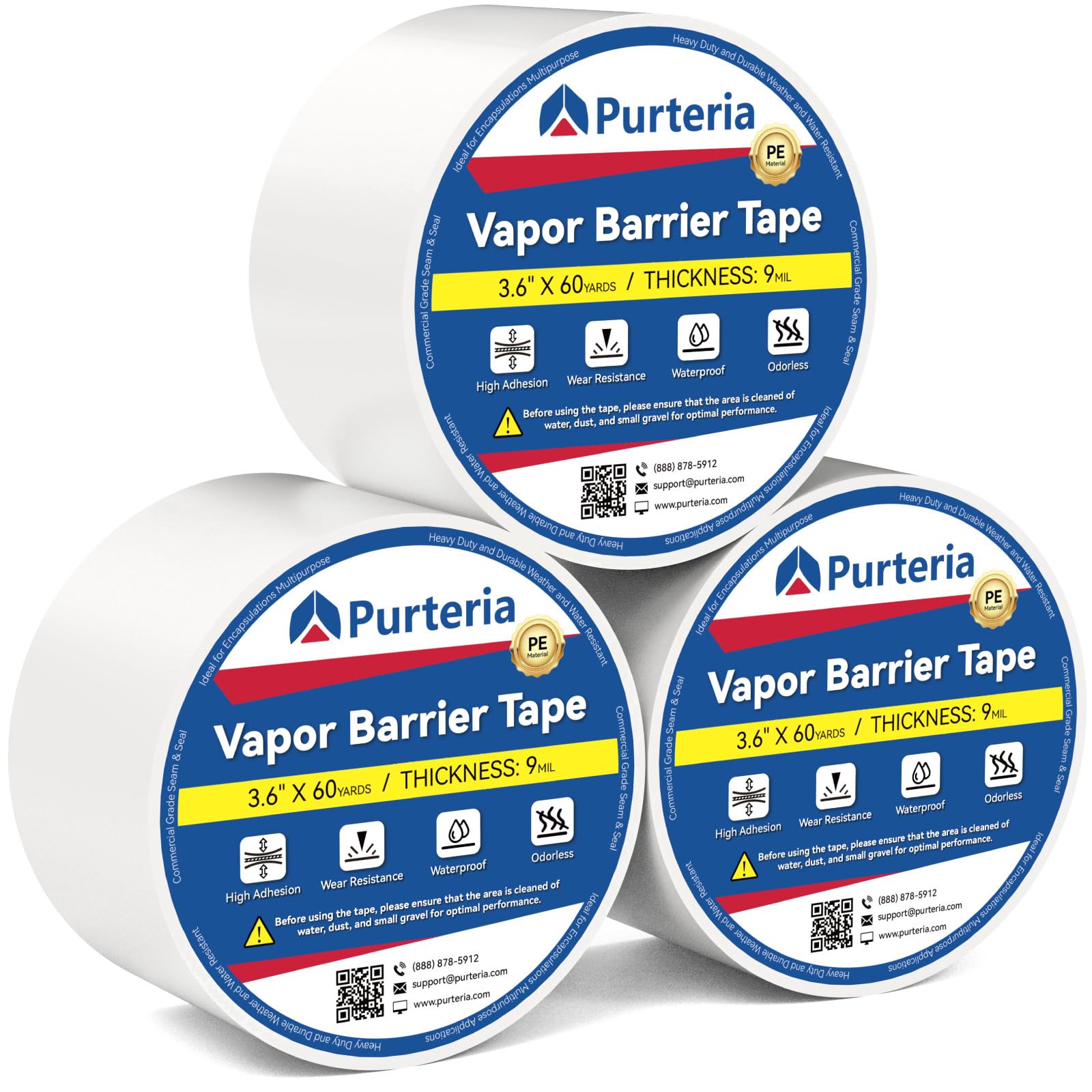 PURTERIA Vapor Barrier Tape with Release Liner, 9 Mil Easy-to-Use Polyethylene Moisture Vapor Barrier Seam Tape for Crawl Space, Repairs, Underlayment