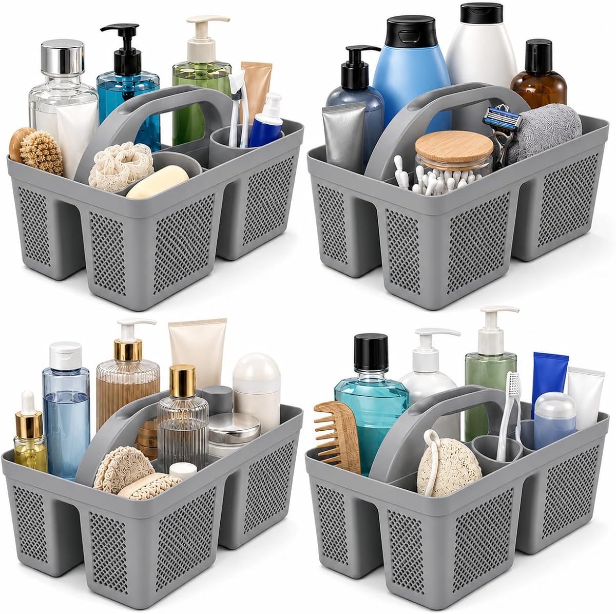 4 Pack Portable Shower Caddy, Integrated Handle, Reinforced Plastic, Organizer Storage Bathroom Supplies and Beauty Products, Cleaning Supplies, Shower Basket for Home, Dorm, Shelf and Cabinet