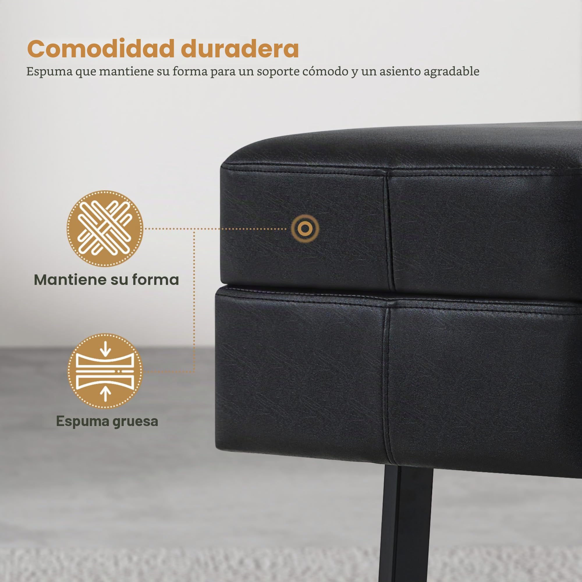 BarberPub 3 plazas para salón de SPA, Ancho 153 cm, Banco de Espera para peluquería, Acolchado para Dormitorio, de Cama para salón, mobiliario de peluquería W513 (Negro/Cuero sintético)