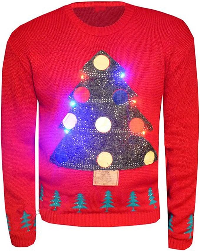 FashionClothing Womens Christmas Tree Led Light Xmas Novelty Jumper Red :  Amazon.co.uk: Fashion