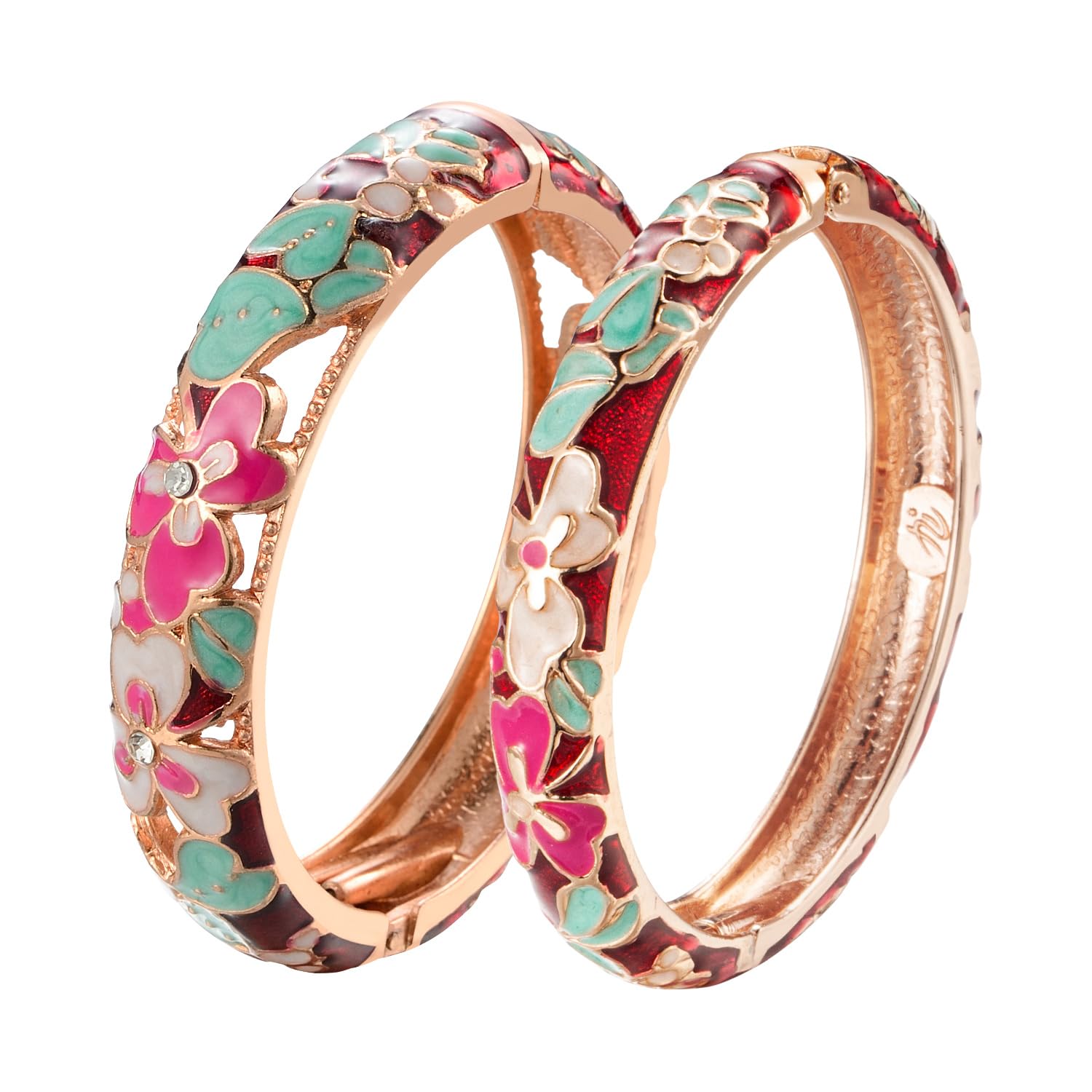 Enamel Bangle Bracelet Flower Floral Set of 2 in Gift Box for Girls Ladies Gift Present Valentine Birthday-image-29