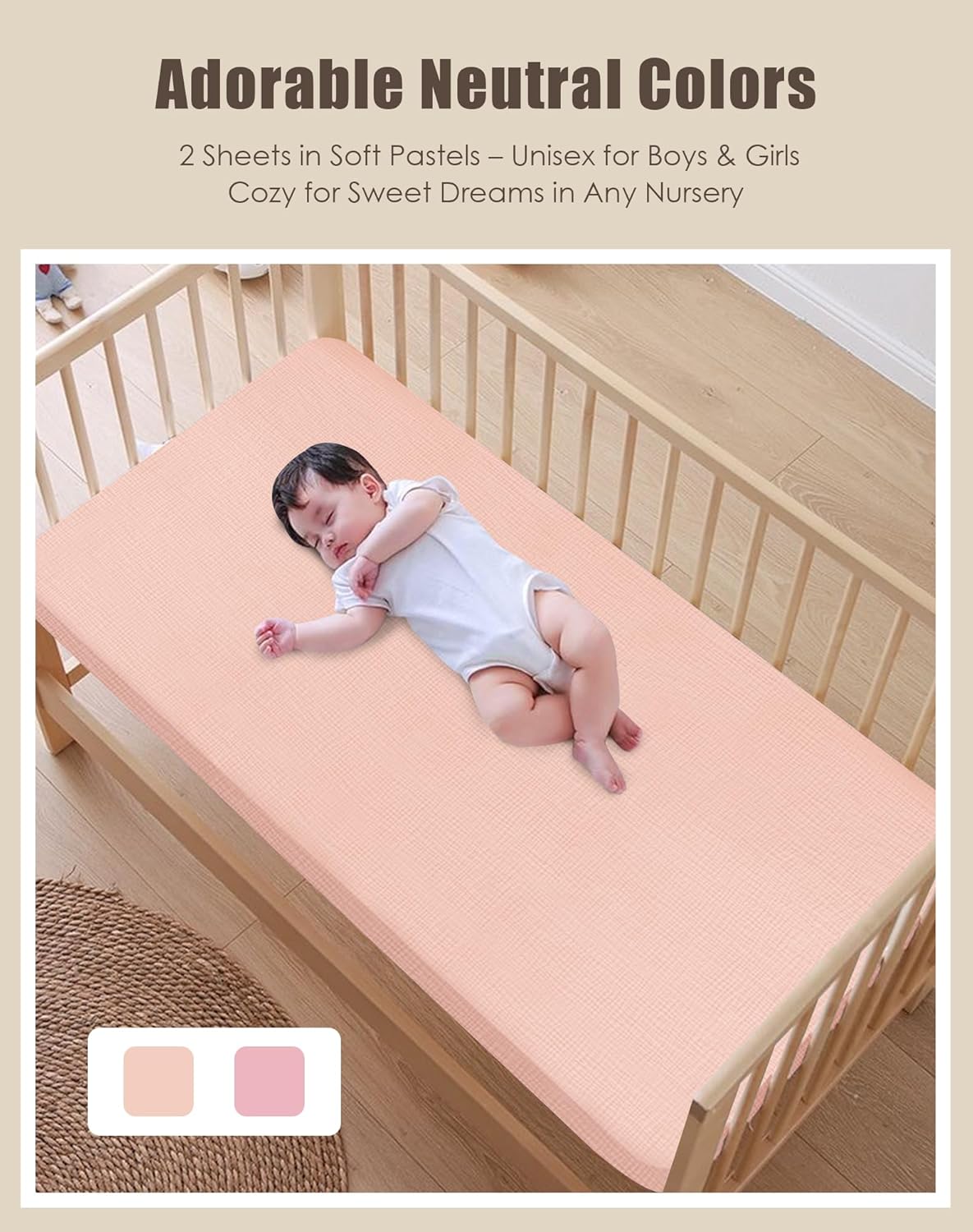 SWEET DOLPHIN 2-Pack Muslin Crib Sheets for Boys & Girls, Ultra Soft Breathable 40S Long-Staple Cotton Fitted Baby Sheets for Standard Crib Mattress 52"x28", Light Sakura- Nursery Essentials