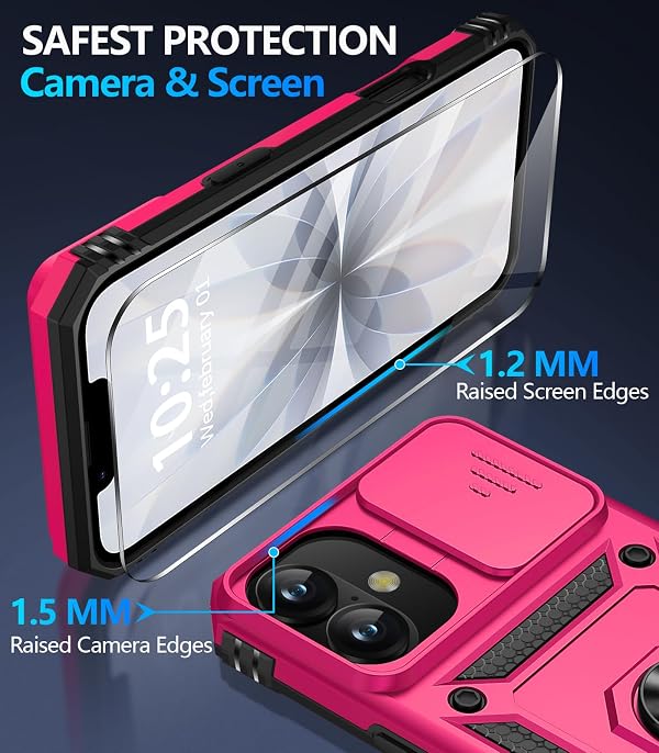 Taisairu for iPhone 17 Case with Screen Protector & Slide Camera Lens Cover, Built-in 360°Rotate Ring Stand Shockproof Protective Phone Case for iPhone 17 Phone Case (Hot Pink) by Taisairu - Used condition - Image 6