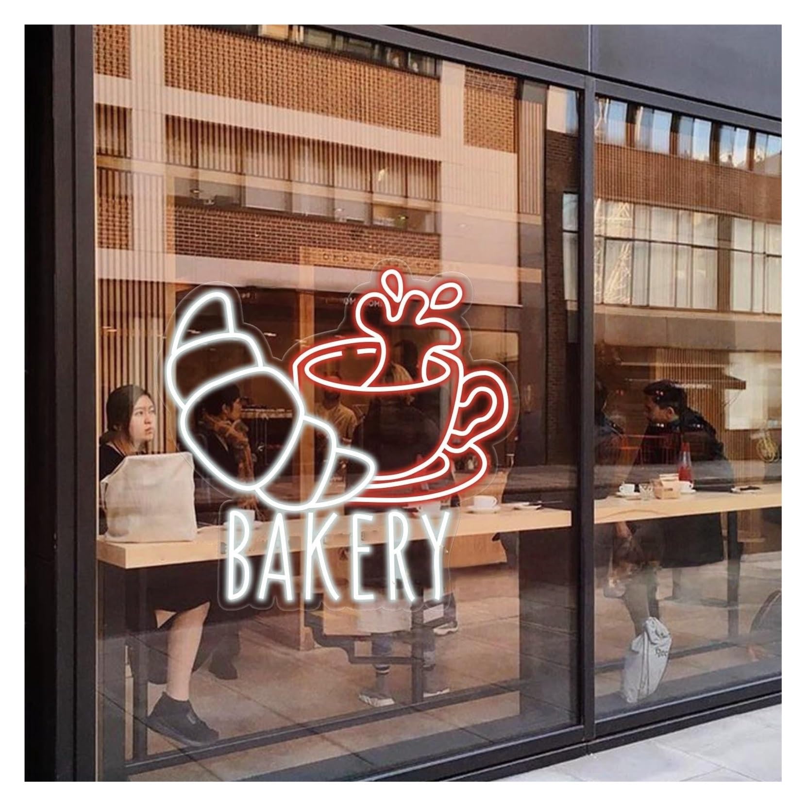 MENGE Sign Lamp Croissant Cafe Neon Light, Bakery Shop Window Display, Breakfast Bar Wall Art 39cmx40cm(A)