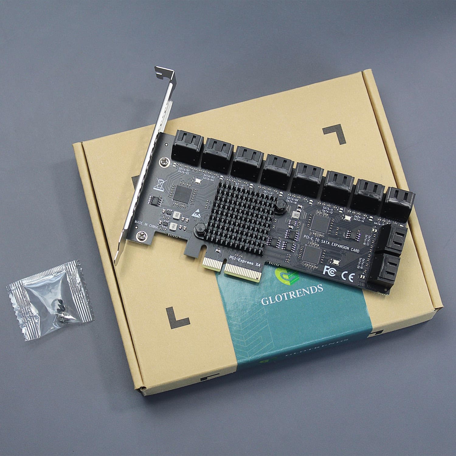GLOTRENDS SA3220 20-Port PCIe X4 SATA Erweiterungskarte, Kompatibel mit Windows, Linux, Mac OS, NAS
