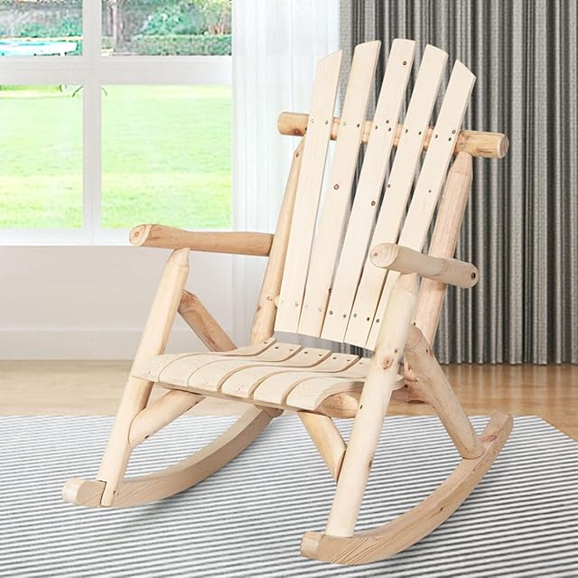 CASART Wooden Rocking Chair, Solid Pine Swing Armchair Resting Rocker Chair, Indoor Outdoor Natural Fir Patio Gliders for Living Room Bedroom Garden Balcony