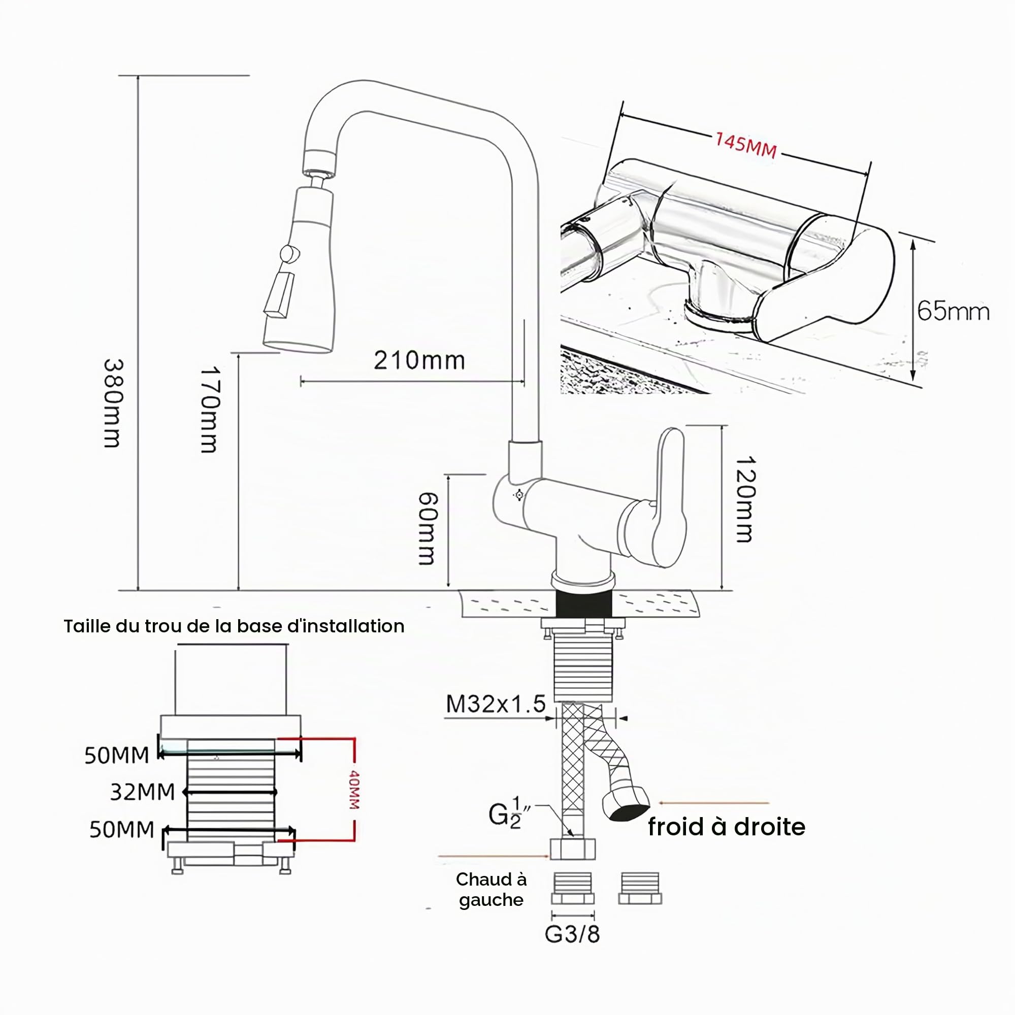 Mitigeur Cuisine Rabattable, Robinet Cuisine Rabattable Avec 3 Jets Modes,robinet Cuisine Pliable Pour Fenêtre,Mitigeur Evier Cuisine En Acier Inoxydable 304 Brossé (gris)
