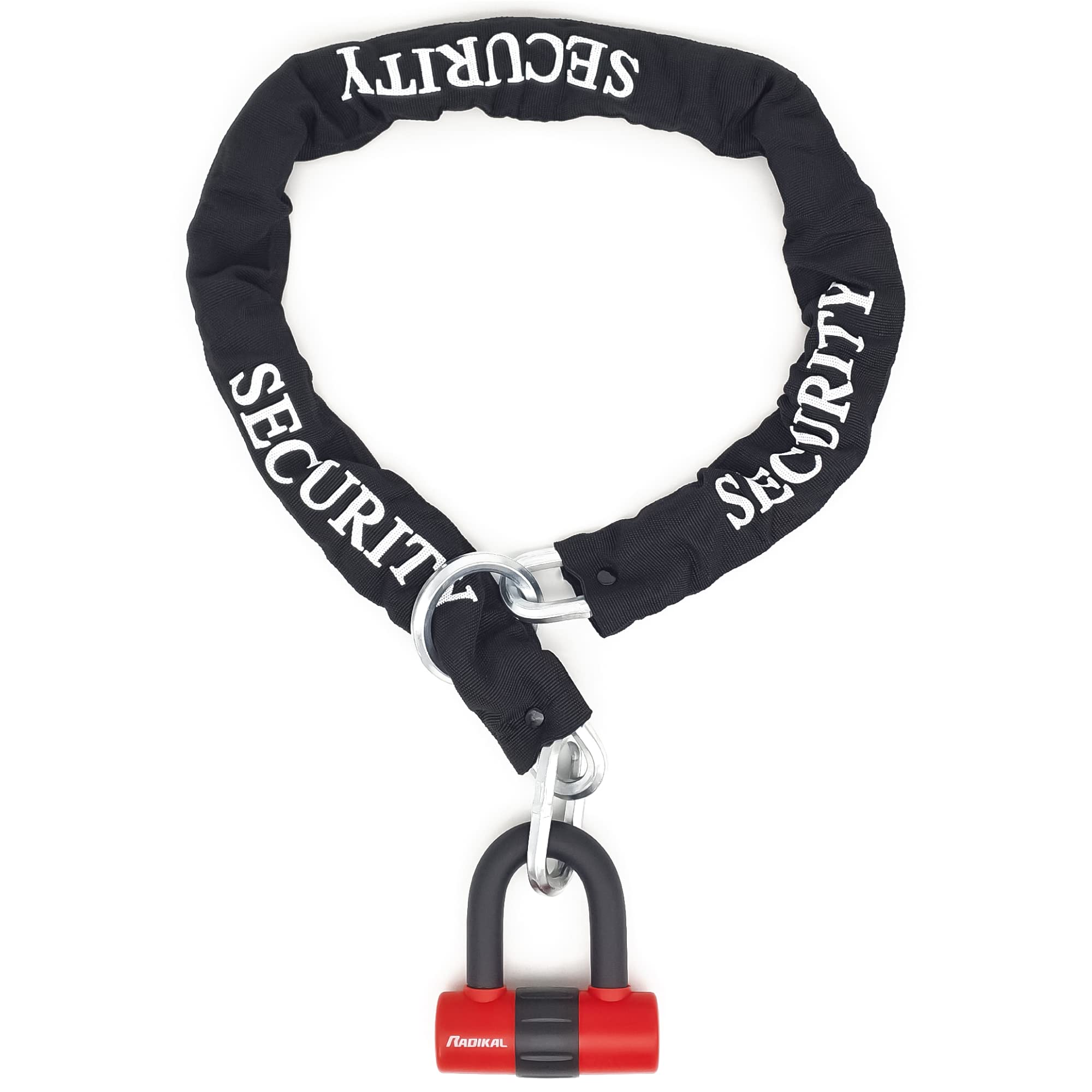 RADIKAL RK72120L Candado Antirrobo Mini U con Cadena Lazo 120 cm, Más Polivalente para Candado Moto Disco +Cable, Cerradura Alta Seguridad y Doble Cierre Antirobo Universal para Moto Scooter Bicicleta