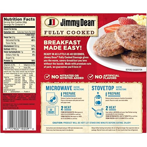 Miniatura 3 de Jimmy Dean Hamburguesas de Salchicha de Cerdo Original Completamente Cocidas, 8 Unidades