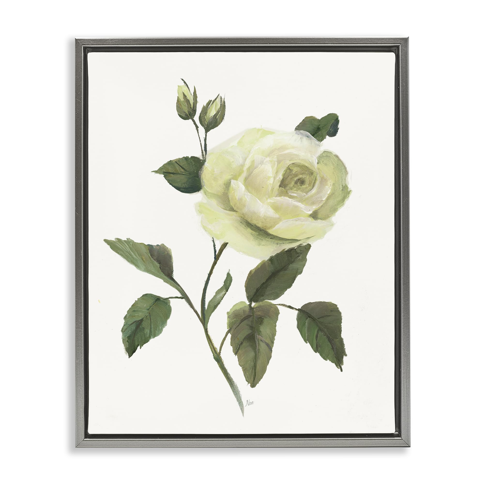 Stupell Industries Cream Garden Rose Buds 'Cream Garden Rose With Buds', Floating Frame Canvas Art, Gray, 25 X 31 Inches, Easy To Hang And Sturdy, Made In Usa, By Nan