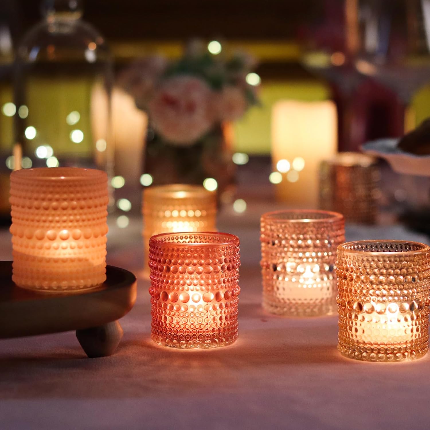 WDHODEC Pink Candle Holders Set of 24 - Vintage Hobnail Glass Votive Tealight Holders for Wedding, Valentine's, Party Table Centerpiece Decor